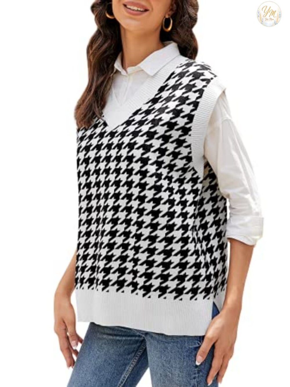 HOCOSIT Knitted V-Neck Sweater Vest Sleeveless Preppy Pullover Crop